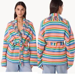 NWT Kujten Zaina Shawl Collar Open Cut Long Sleeve Cardigan Multicolor Size: S